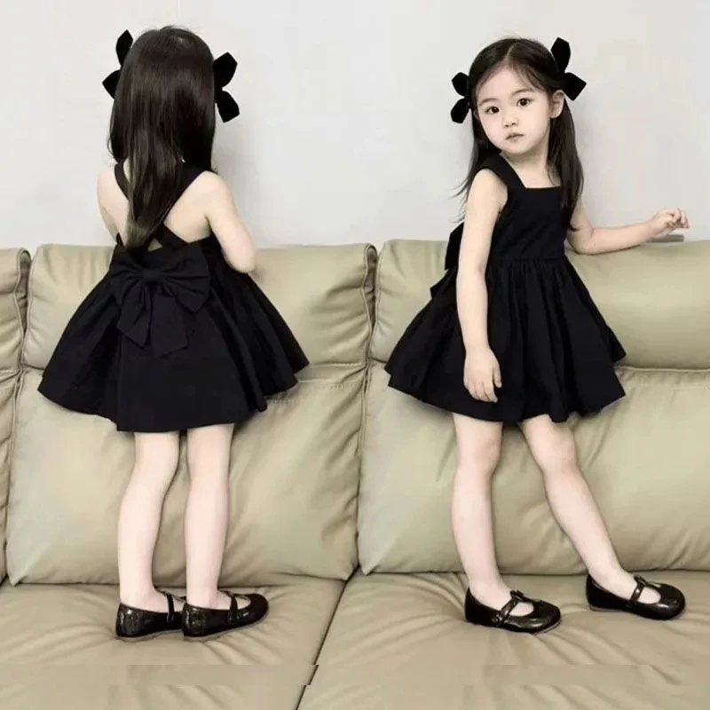 Toddler Baby Girl Summer Dress Children Black Backless Sleeveless Dresses for Girls Mini Princess Party Dress Clothing 1-7Years