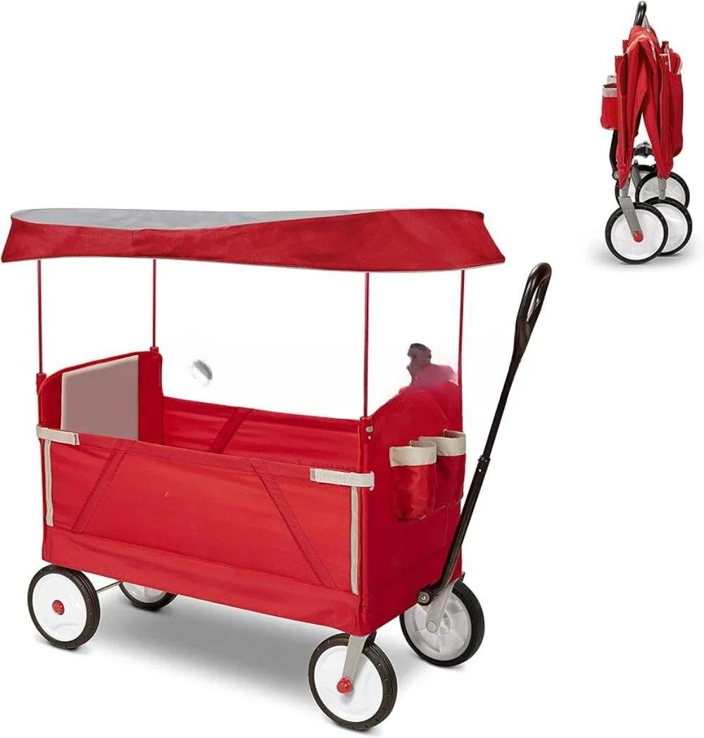 3-In-1 EZ Folding, Outdoor Collapsible Wagon for Kids & Cargo, Red Folding Wagon