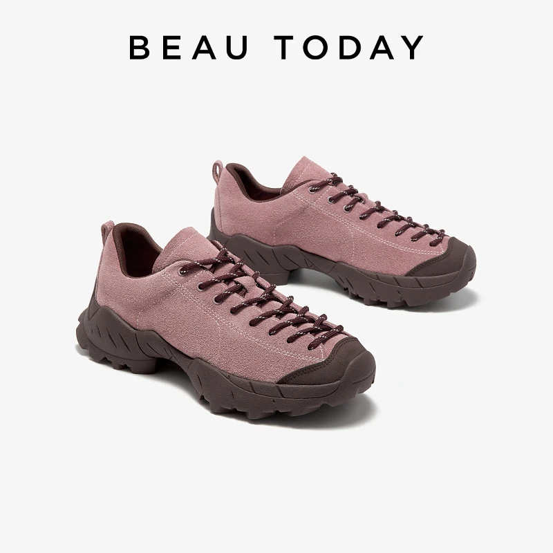 

BEAUTODAY Casual Sneakers Women Cow Suede Leather Round Toe Lace up Platform Solid Outdoors Ladies Hiking Shoes OG-B3106A-F