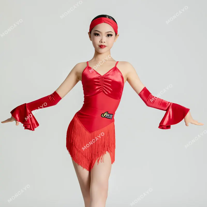 

Kids Fringe Salsa Samba Rumba Tango Latin Dance Costume Girls Tassel Ballroom Latin Dress Girls Children Stage Outfits Costume