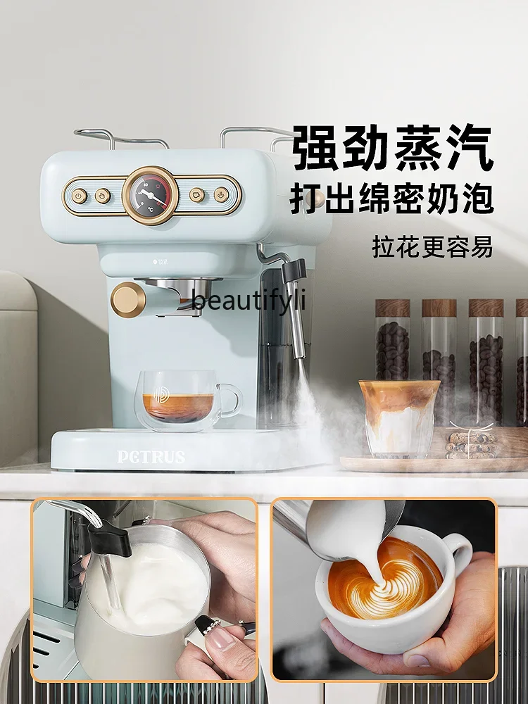 Итальянская кофемашина в стиле ретро, концентрированная, полуавтоматическая, ручная, бытовая, латте, вспениватель молока, встроенный паровой тип