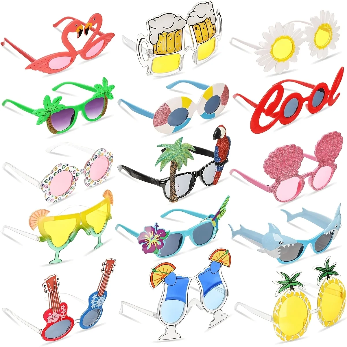 

Pumtus 15 Pairs Luau Party Glasses, Plastic Novelty Funny Hawaiian Glasses, Tropical Fancy Dress Props, Summer Glasses Party Fav