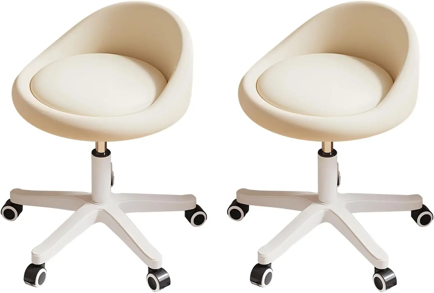 

Rolling Stool Set Of 2– Ergonomic Swivel Seat, Adjustable Height, Ultra-Quiet Wheels, Padded Pu Leather Cushion, For Salon,