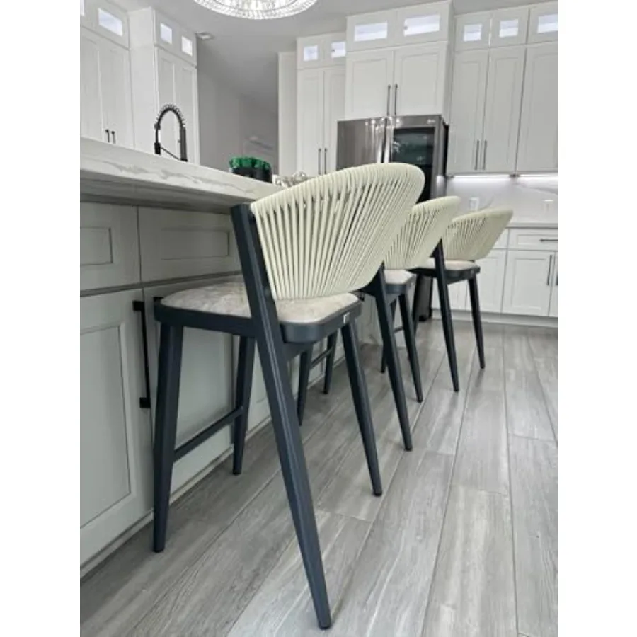 مجموعة مقاعد بارتفاع مضاد مكونة من قطعتين للفناء الخارجي وجزيرة المطبخ بتصميم عصري من الخيزران مع لمسة نهائية رمادية M