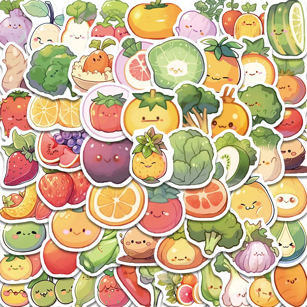 60pcs Cartoon Vegetables Sticker Cute Skateboard Cafe Kids Waterproof Notebook Suitcase DIY Laptop Luggage Reward Stickers