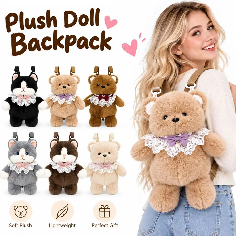 New Soft Doll Backpack Cartoon Cat Bear Bag Fuzzy Cartoon Doll Backpack Kids Children