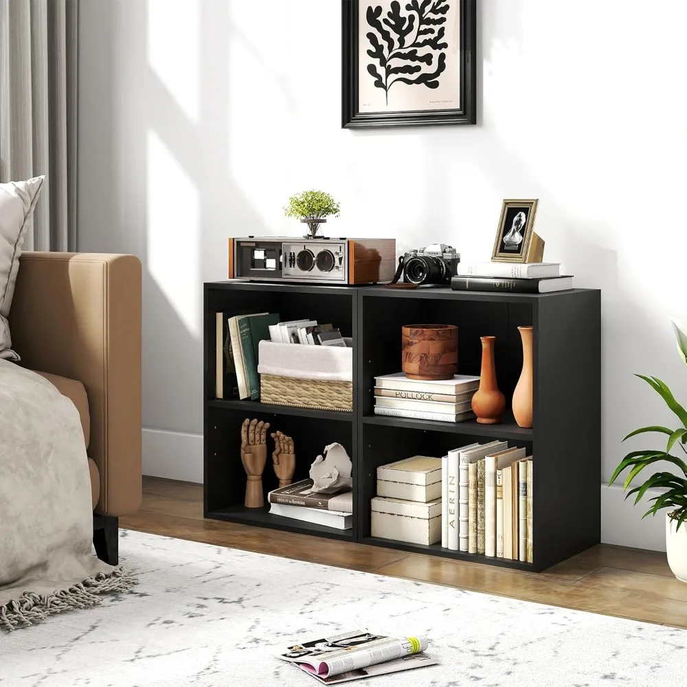 

Bookshelf and Bookcase Set of 2, 2-Cube Storage Shelf W/Large-Capacity Open Storage Space, Customized