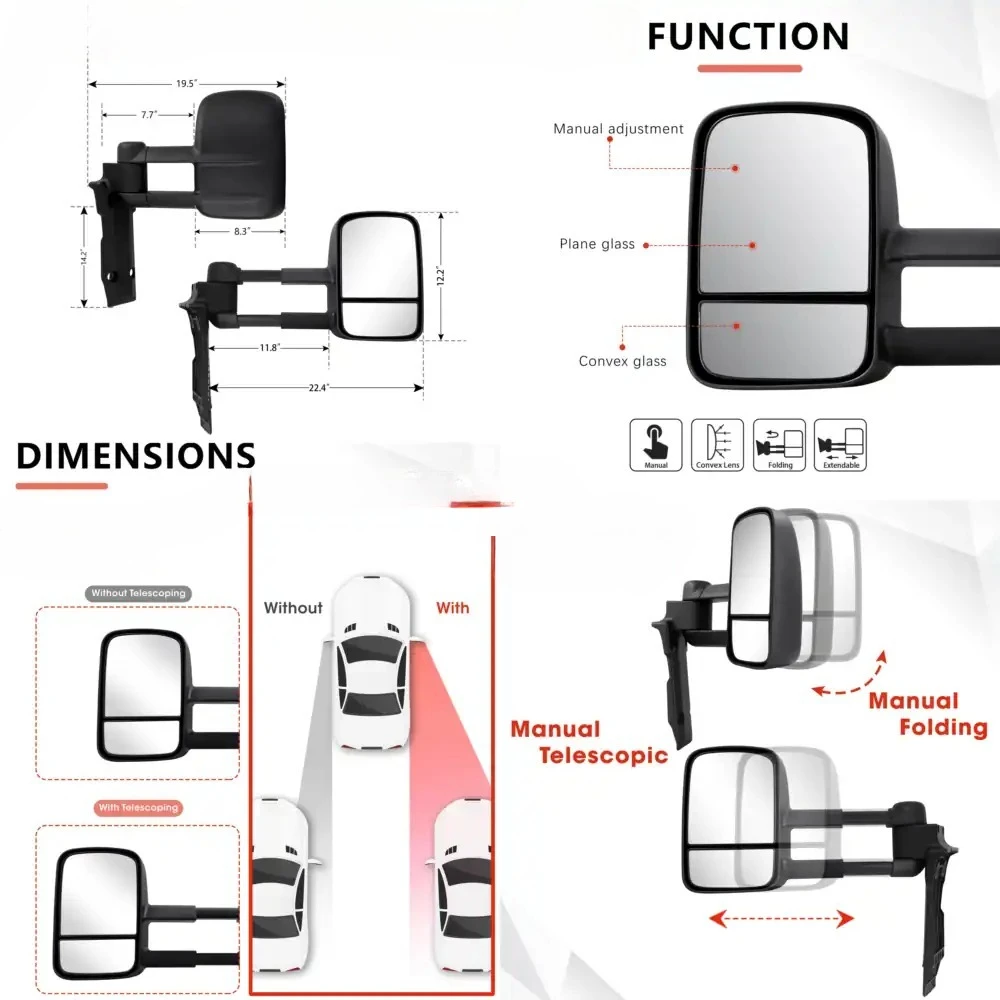 Wholesale CNDE Extendable Towing Side Mirror Right Fog Water New White for 2007 2008 2009 2010 2011 2012 Land