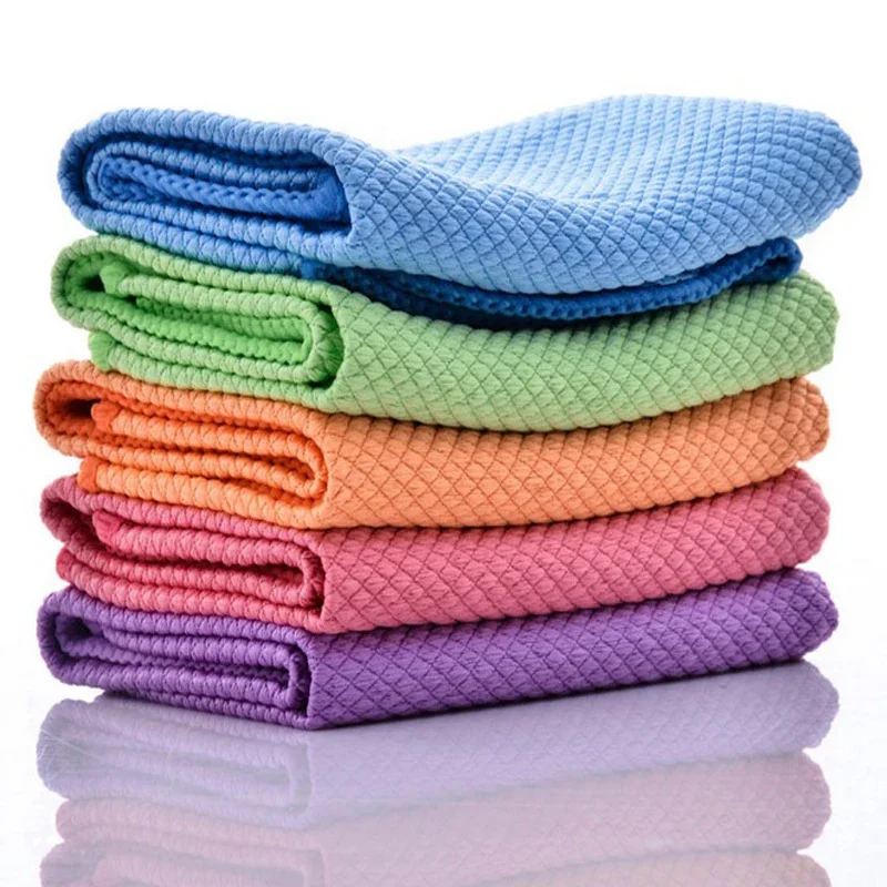 5pcs Microfiber Washing Dish Cloth Cleaning Towel Super Absorbable Window Glass Cleaning Cloth Kitchen Anti-grease Wiping Rags