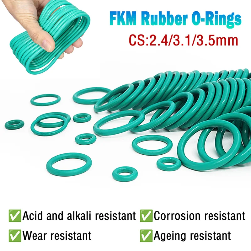 Beicai Green Fkm Fluorine Rubber O-ring Cs 2.4/3.1/3.5mm O-rings Sealing Gasket Oil Resistant Acid & Alkali Resistant Od 8-70mm