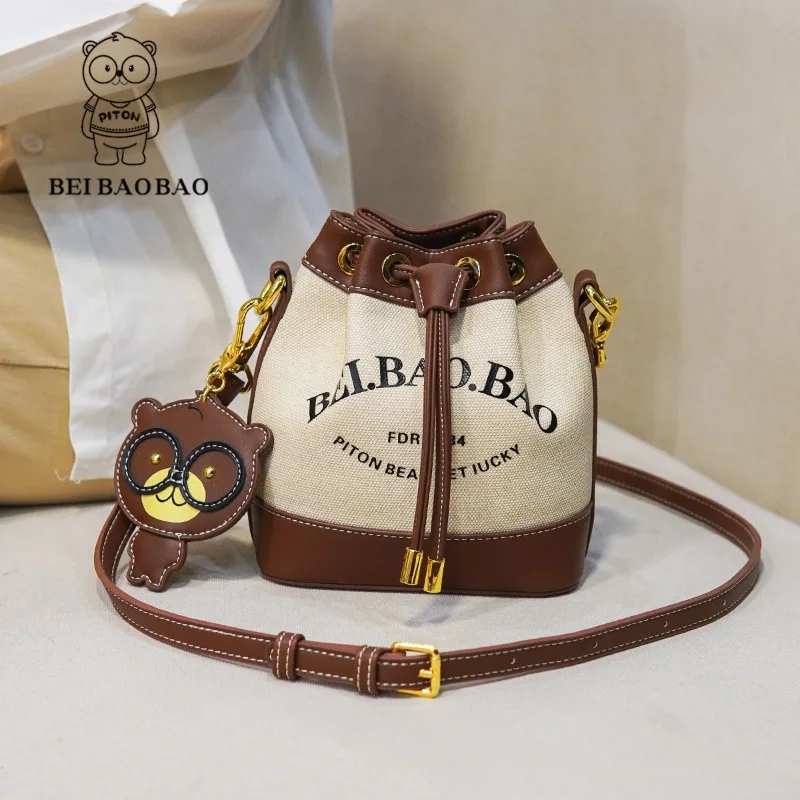 Beibaobao Casual Fashionable Bucket Bag Canvas Women's Bag 2024 Summer New Popular Shoulder Bag Minimalist Style Crossbody Bags