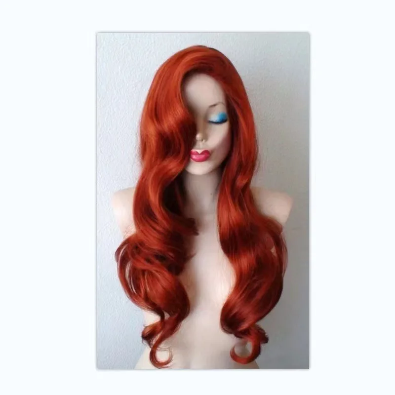 Mermaid Cos Long Curly Hair Halloween Ball Role Play Chemical Fiber Headgear Party Fashion Dress Up Accessories Wine Red Wig