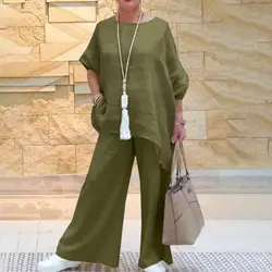Elegant Simple Summer Two Piece Sets Women Fashion Long Sleeve Pant Sets 2PCS Solid OL Work Trousers Suits Urban Tracksuit