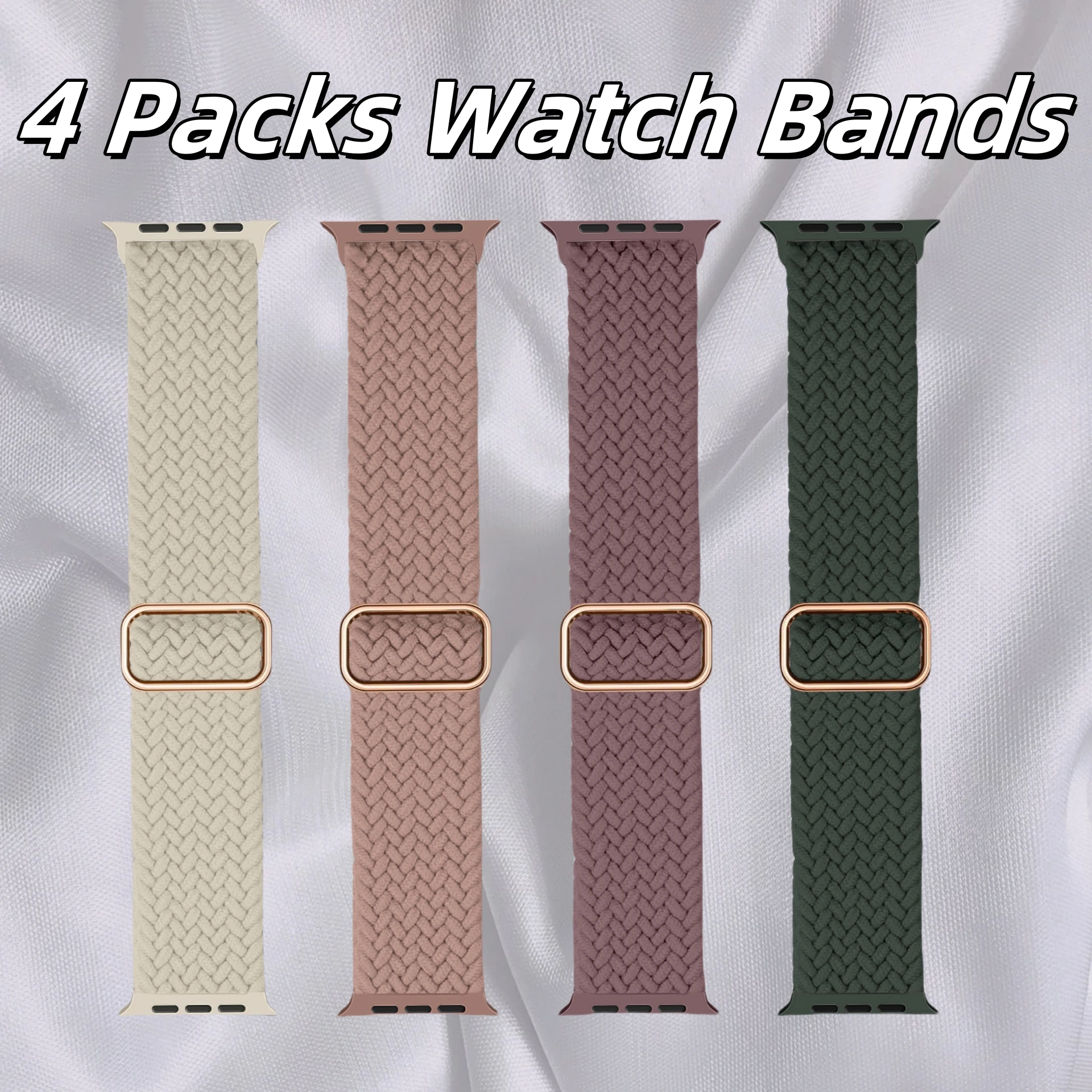

4Pcs Braided Strap For Apple watch band 49mm 45mm 44mm 42mm 41mm 40mm 38mm Elastic Adjustable Bracelet Series 10 9 8 7 3 5 se 6