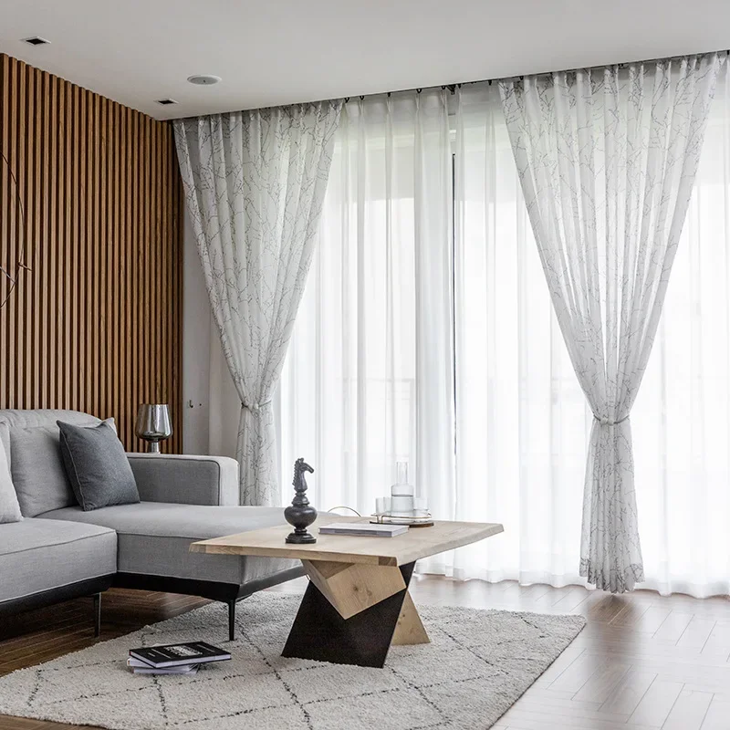 Luxury Pastoral Gauze Branch Printing Modern Simple Balcony Sheer Curtains for Living Dining Room Bedroom Custom Size Elegant