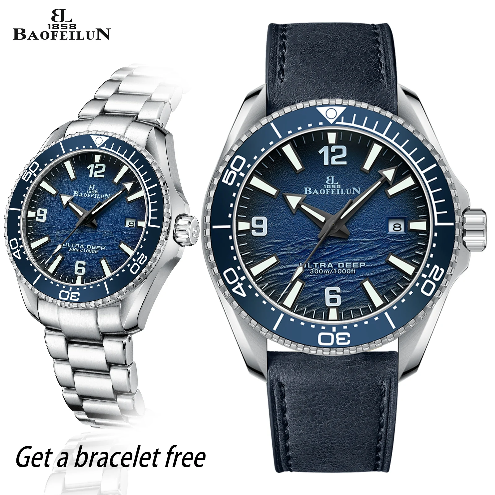 

BAOFEILUN Dive watch Wave dial Automatic watch 300M Waterproof Ceramic bezel Date Sapphire Luminous Diving