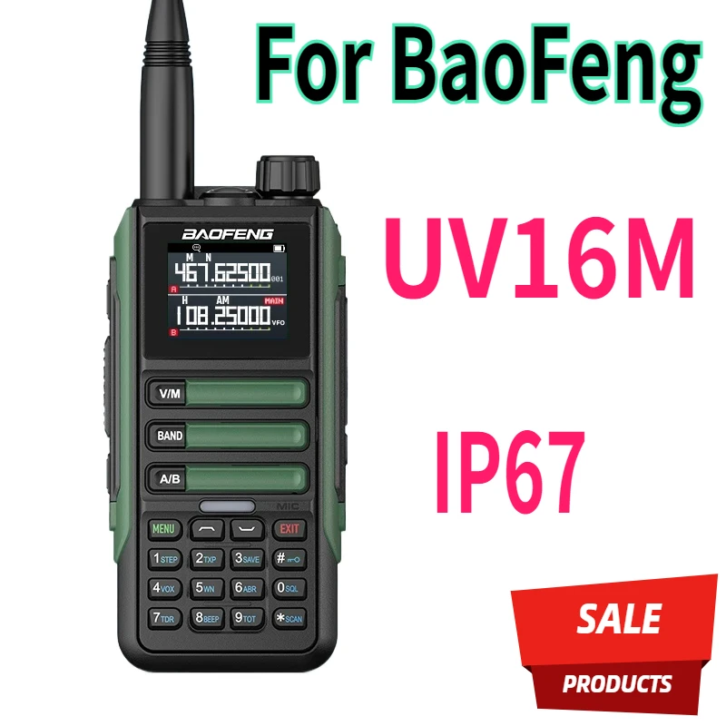 For BaoFeng UV16M 15W WalkieTalkie Six-band USB-C Charger LCD Display UV16 V2 Long Range FM Radio IP67 Waterproof Transceiver