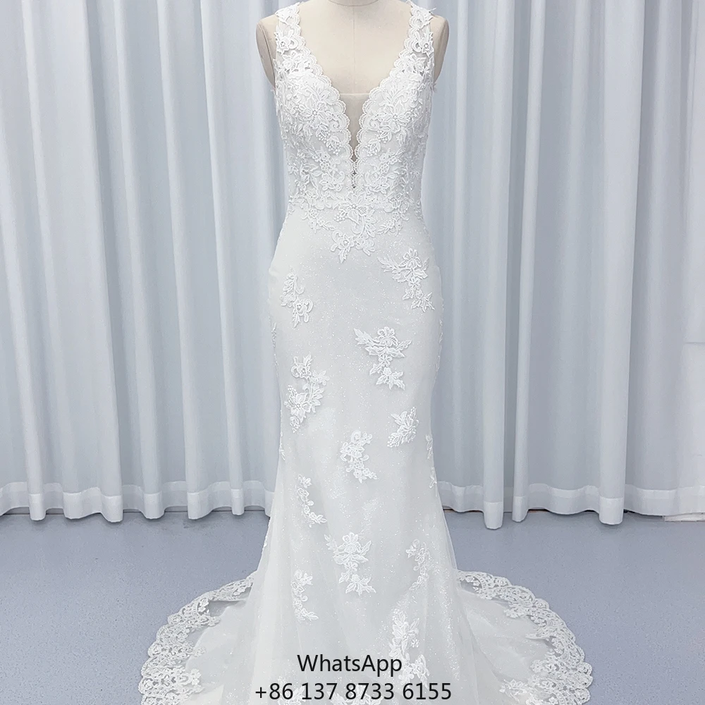 

HX28 Elegant Ivory Lace Floral Flower Mermaid Wedding Gowns Dresses