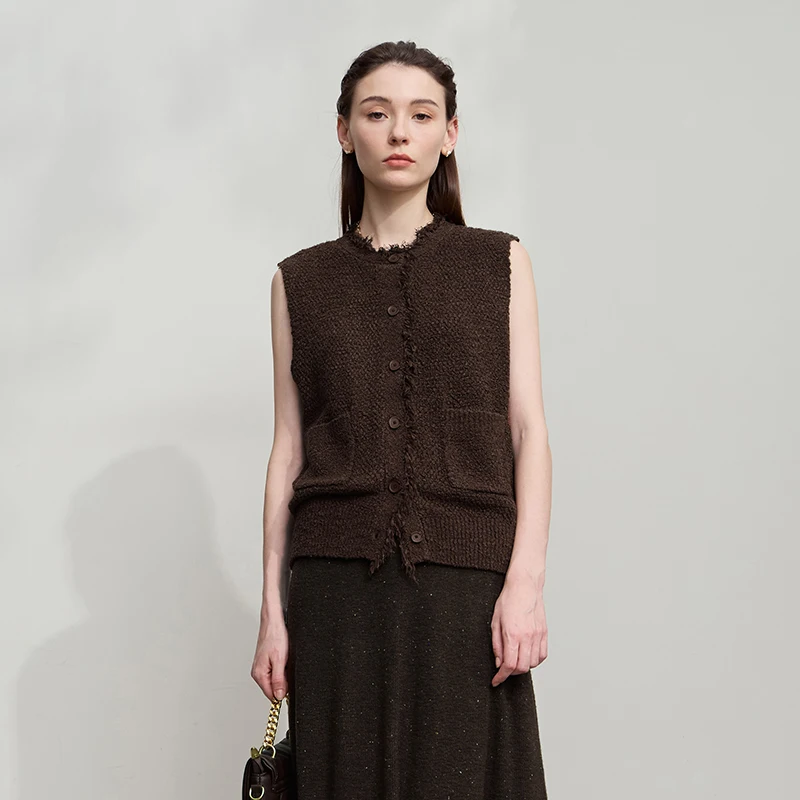 AMII chaleco de mujer 2025 otoño nuevo cuello redondo elegante chaleco de punto Retro mujer Casual versátil suelto sin mangas Top Female12543082