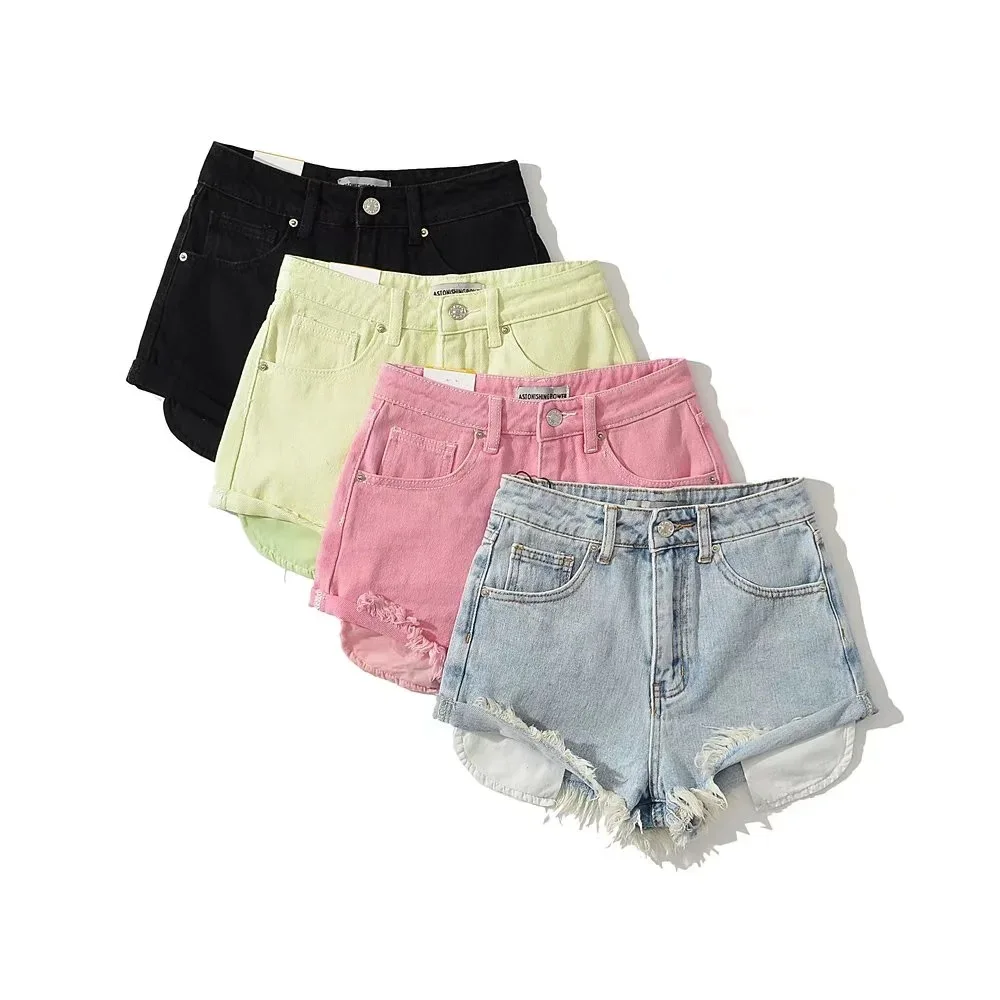 

Women's Denim Shorts American Streetwear Trend Sexy Short Jeans Mid-waisted Rolled Straight Y2k Shorts Fashion Short Pants Women