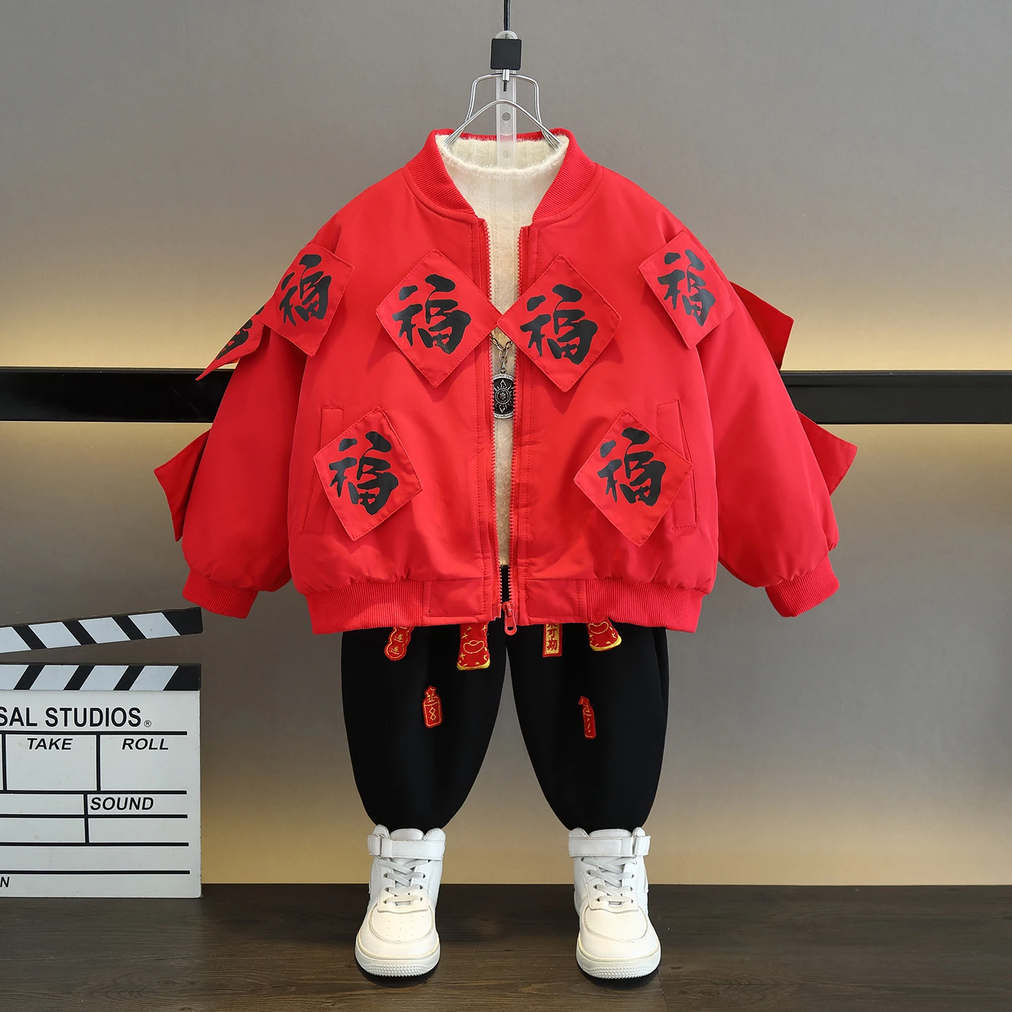 

Зимний комплект одежды Thiened Fce для мальчиков, одежда для новогодних поездок, комплект из двух предметов, хлопковые брюки с длинными рукавами и куртка для подростков