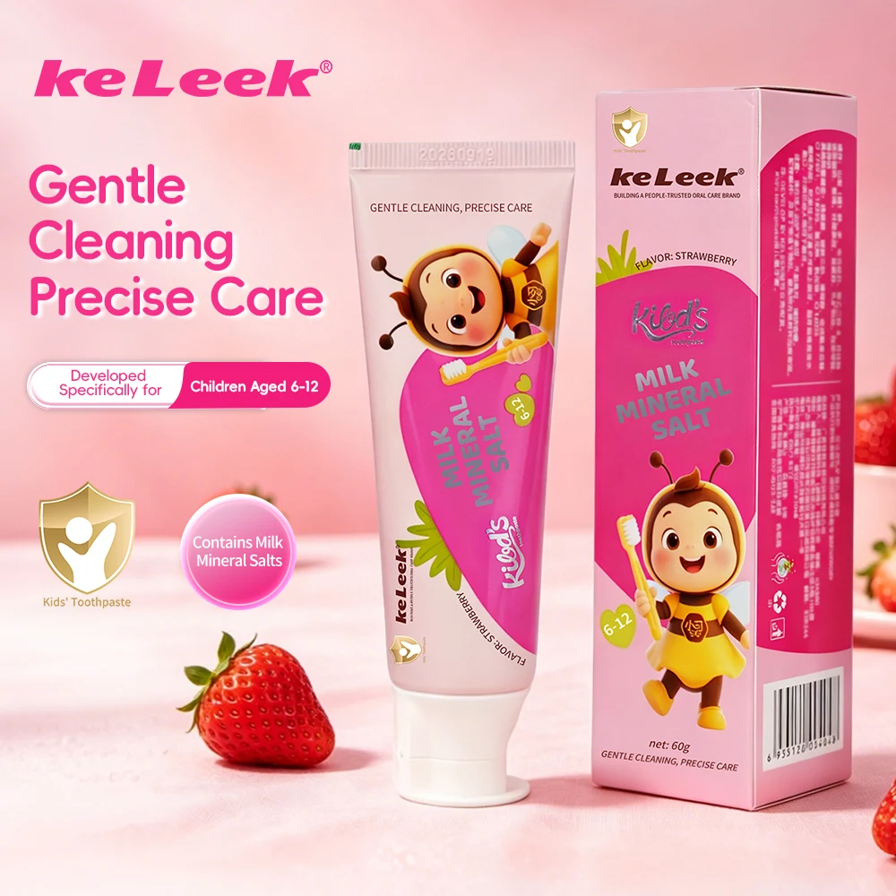 KeLeek Milk Mineral Salt Kids Toothpaste 60g Strawberry Flavor Gentle Anti-Cavity Children Toothpaste Safe Daily Oral Care