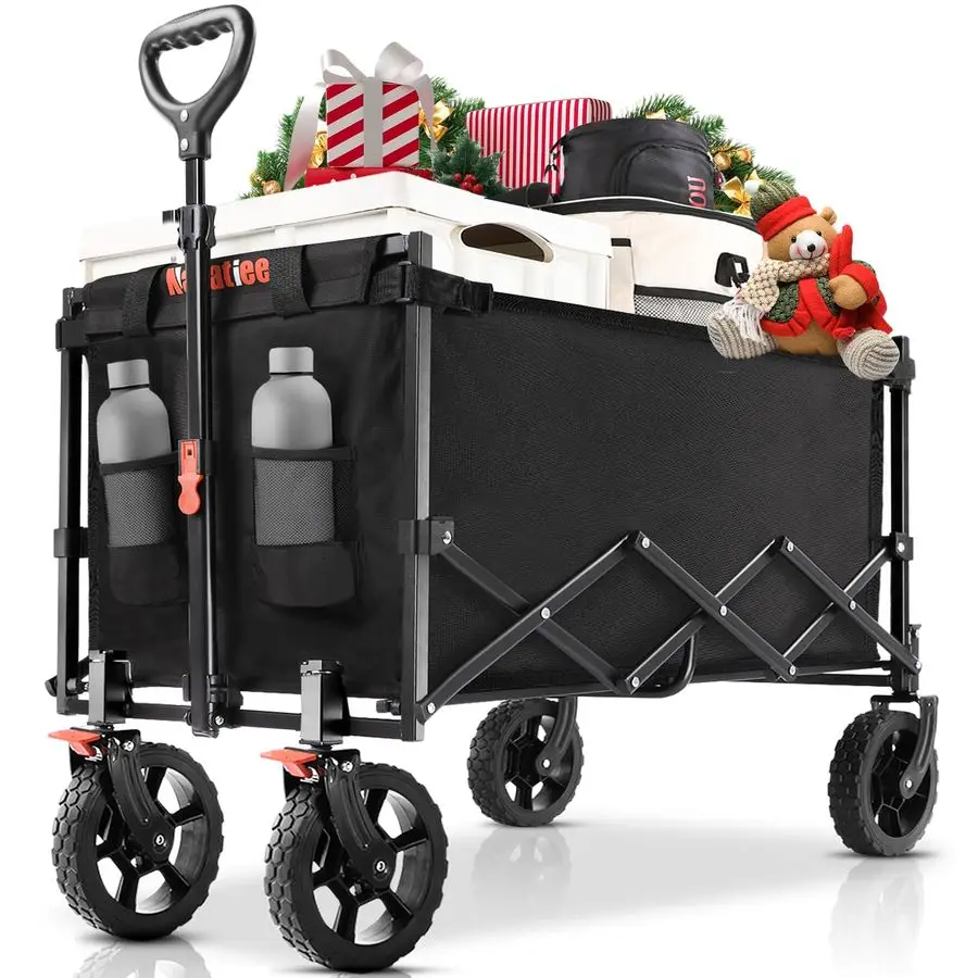 

140L Wagon Cart Foldable, Large Capacity Collapsible Wagon with Smallest Folding Design, Utility Grocery Cart for Camping Shopp
