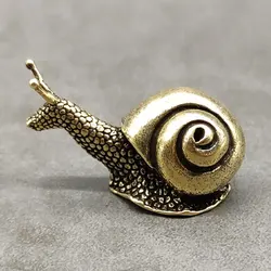 Solid Brass Snail Small Ornaments Tea Pet Ceremony Vintage Copper Simulation Animal Toy Figurines Miniatures Home Decorations