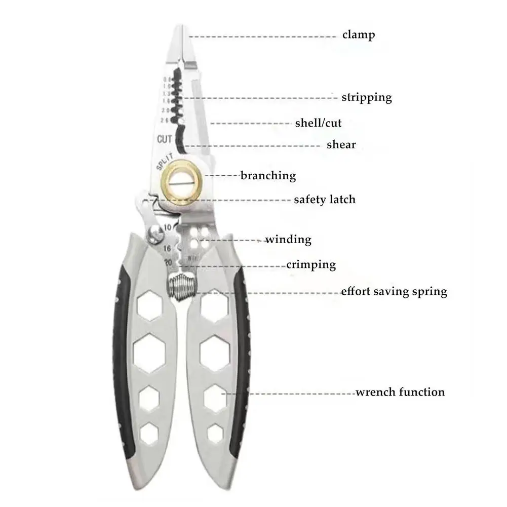 7.28 Inches Multipurpose Wire Stripper Professional Tool Electrician Crimpe Pliers For Wire Stripping Cable Cutters Hand Tool