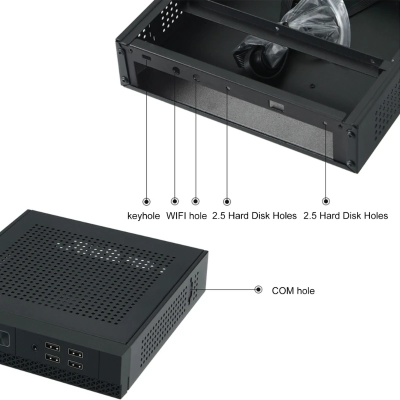 TX07 mini-itx HTPC coque d'ordinateur Mini boîtier bureau avec 4 ports USB contrôle industriel pour Home cinéma PC Gaming