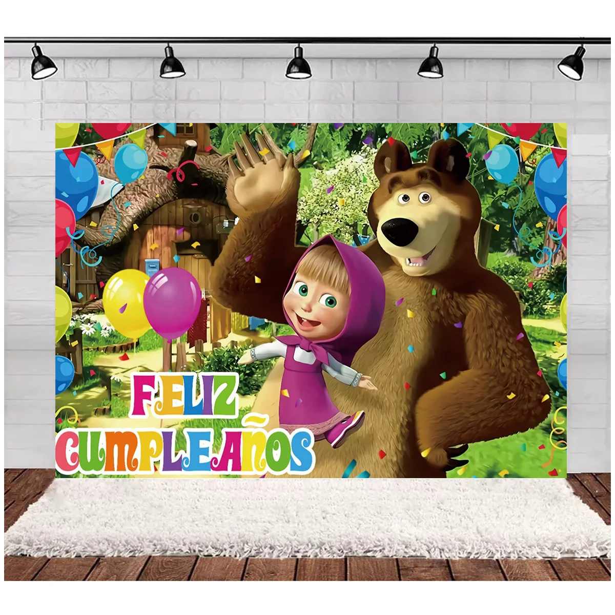 Mädchen und Bär Geburtstagsparty-Hintergrund Bunter Wald Ballon Kuchen Foto-Banner Kinder Geburtstagsfeier Dekoration Fotokulisse Requisiten – Detail 8