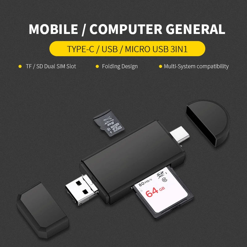 USB3.0 ประเภท C และ Micro USB 3 ใน 1 เครื่องอ่านการ์ด OTG USB Universal USB ความเร็วสูง TF/SD card Reader สำหรับโทรศัพท์สมาร์ทคอมพิวเตอร์ขายส่ง