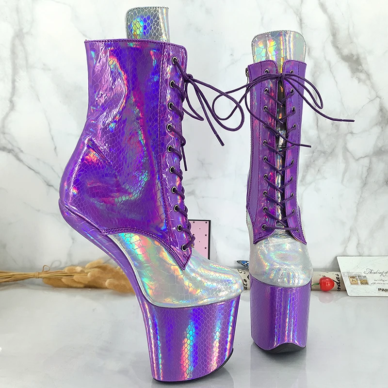 LAIJIANJINXIA New Holo Purple with Silver Heelless High Heel Boots Unisex Boots Vamp BDSM Boots 004