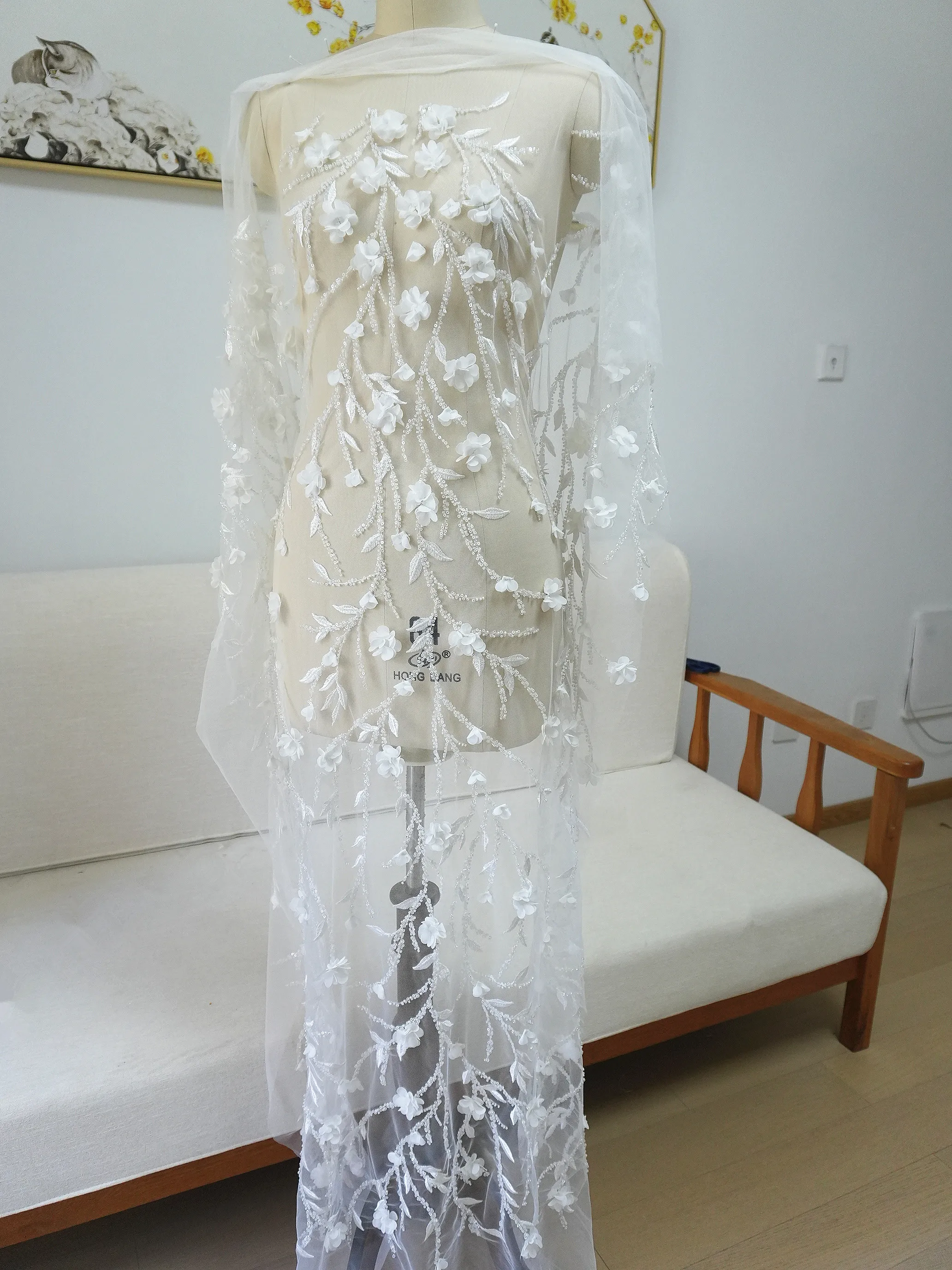 قماش زهور ثلاثي الأبعاد من Dingzhu، فستان زفاف على شكل فرع شجرة، فستان، سعر خاص للتخليص، إكسسوارات من القماش DIY #5