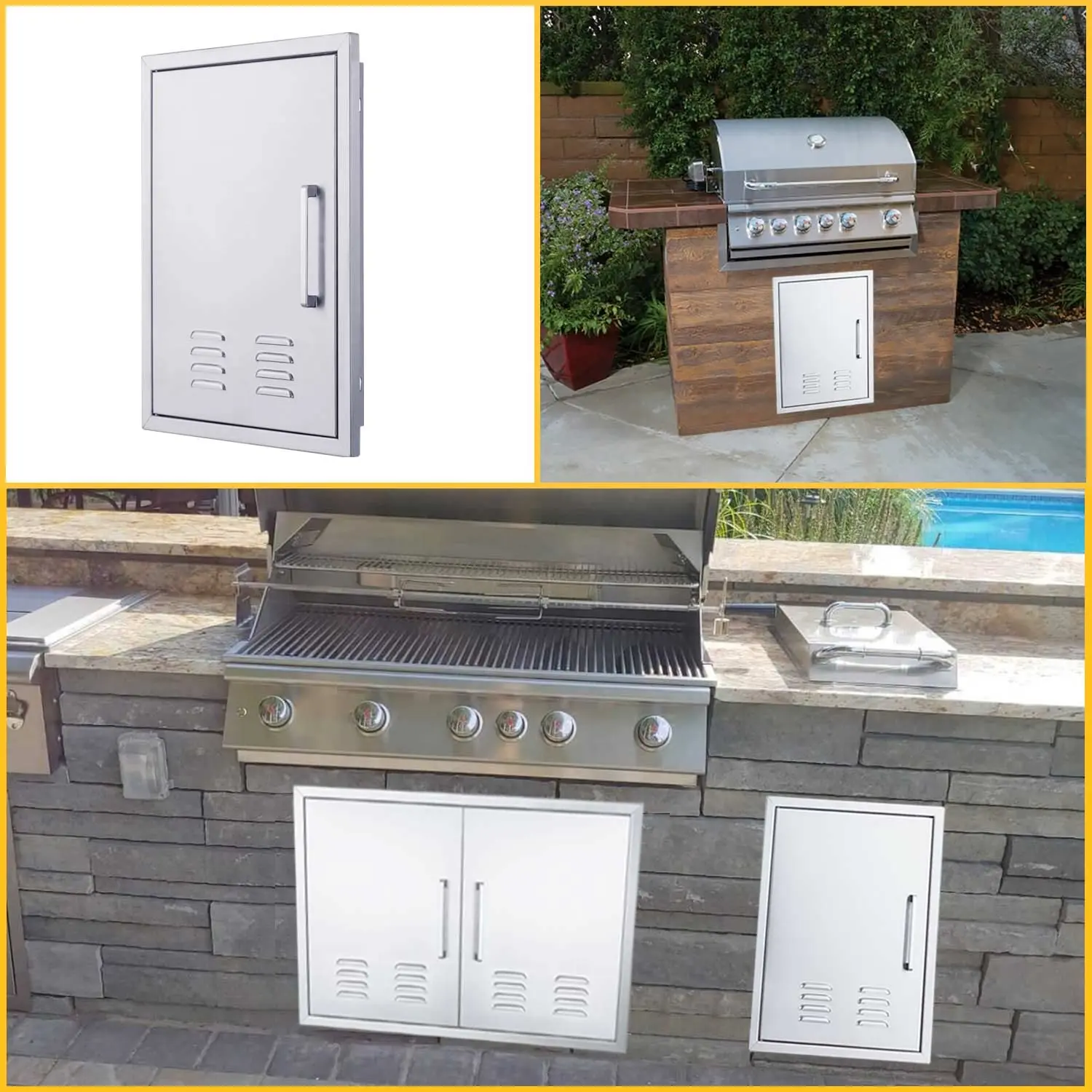 Vented Outdoor Kitchen Doors Stainless Steel BBQ Single Access Door w/Left Swing Flush Mount for Outdoor Kitchen BBQ Island