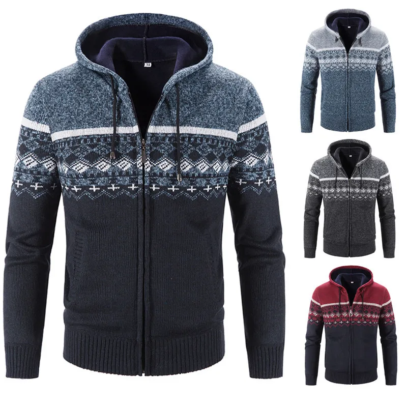 

Mens Knit Cardigan Sweater Full Zip Long Sleeve Fleece Hooded Knitted Cardigans