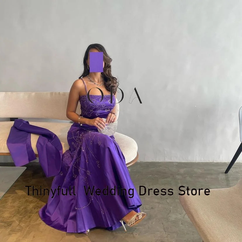 Thinyfull Mermaid Saudi Arabia Purple Prom Dress Strapless Sleeveless Evening Party Dress Satin Formal Occasion Gown Customized