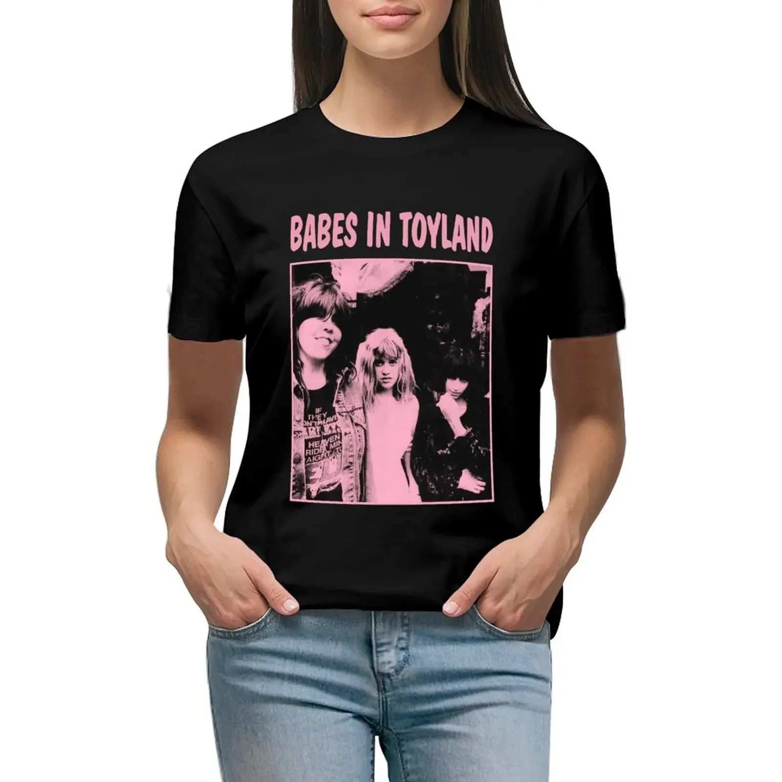 

Babes In Toyland Pink T-Shirt blacks heavyweights funny workout shirts for Women loose fit