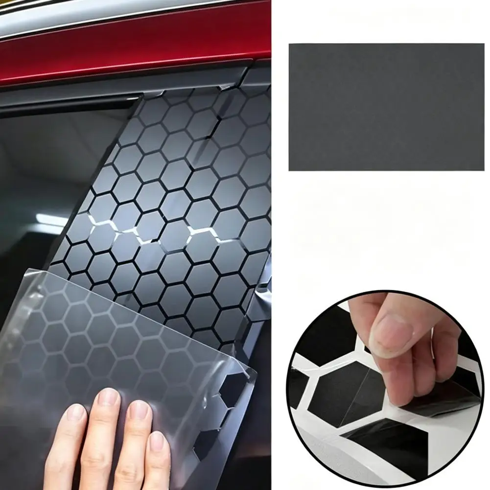 High-quality Honeycomb Matte Black Sticker For Car Side Window,Universal Triangular Window Decor Vinyl Sticker 29.5in*19.6in ﻿