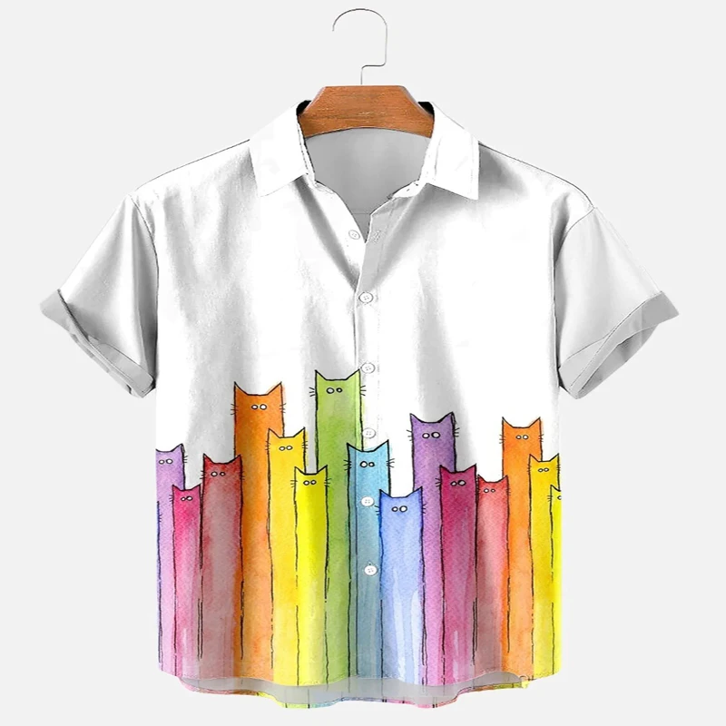 

Rainbow Cat Short Sleeve Shirt 3D All Over Printed Hawaiian Shirt for Men and Women Casual Shirt Unisex