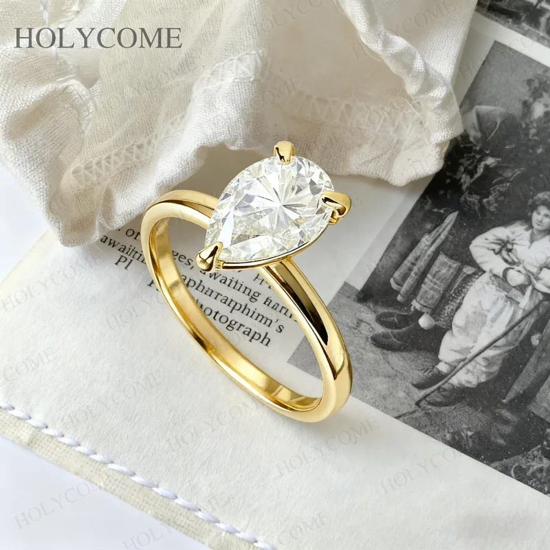 3-Prongs Pear 7x10mm 2CT Custom Ring VVS1 D Color Moissanite Ring for Christmas Engagement Gifts Outfit Wear Jewelry Charms