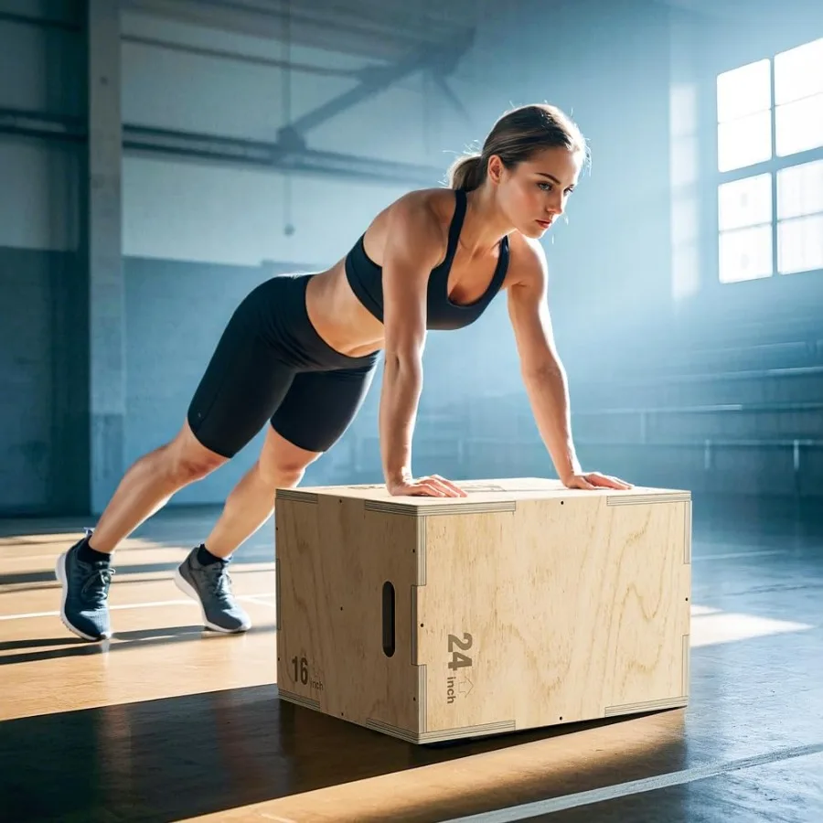 Boîte Plyo en bois 3 en 1 pour l'entraînement de gymnastique à domicile: boîte à sauter stratifométrique avec planche de 18 mm d'épaisseur, capacité de poids de 450 lb, hauteur réglable