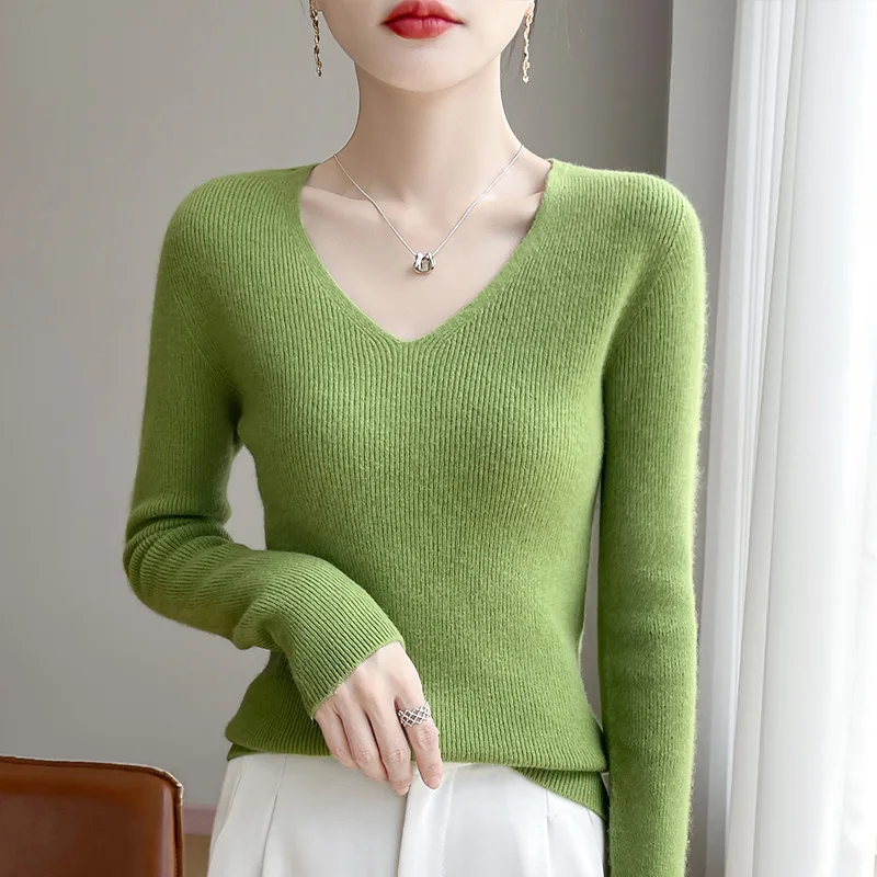

2025 Fall/winter New Cashmere Sweater Women V-Neck Casual Long-sleeved Slim fit Cashmere Sweater Women