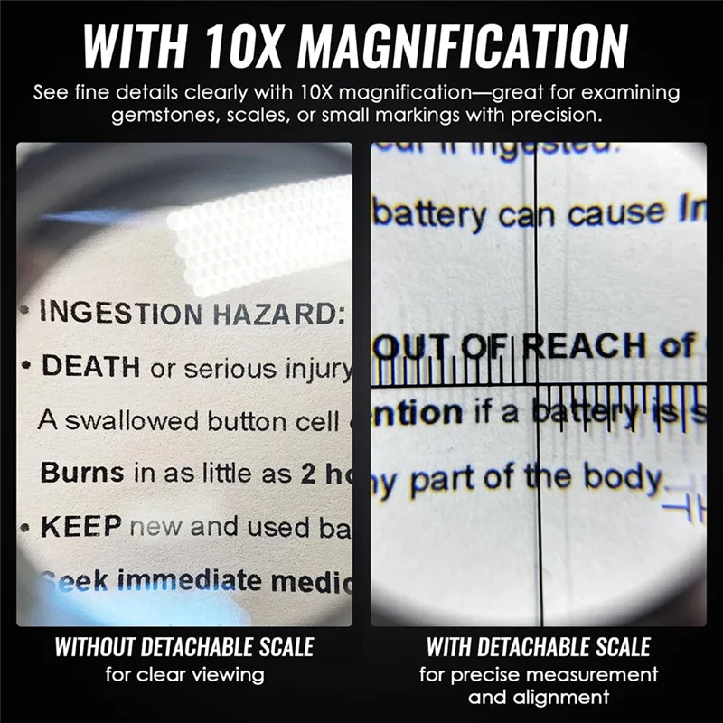 AT21-لأداة تحديد العرف على الأحجار الكريمة والعملات المعدنية والألماس - عدسة مجوهرات LED 10X قابلة لإعادة الشحن، عدسة مكبرة بمقياس 30 مم مع ضوء للأشعة فوق البنفسجية
