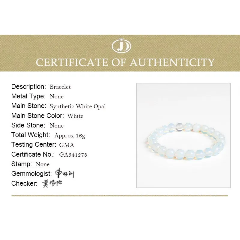 JD Women Fashion Smooth White Opal Moon Stone Bracelet Stretch Cord Elastic Colorful Cat Eyes Stone Expandable Rope Jewelry
