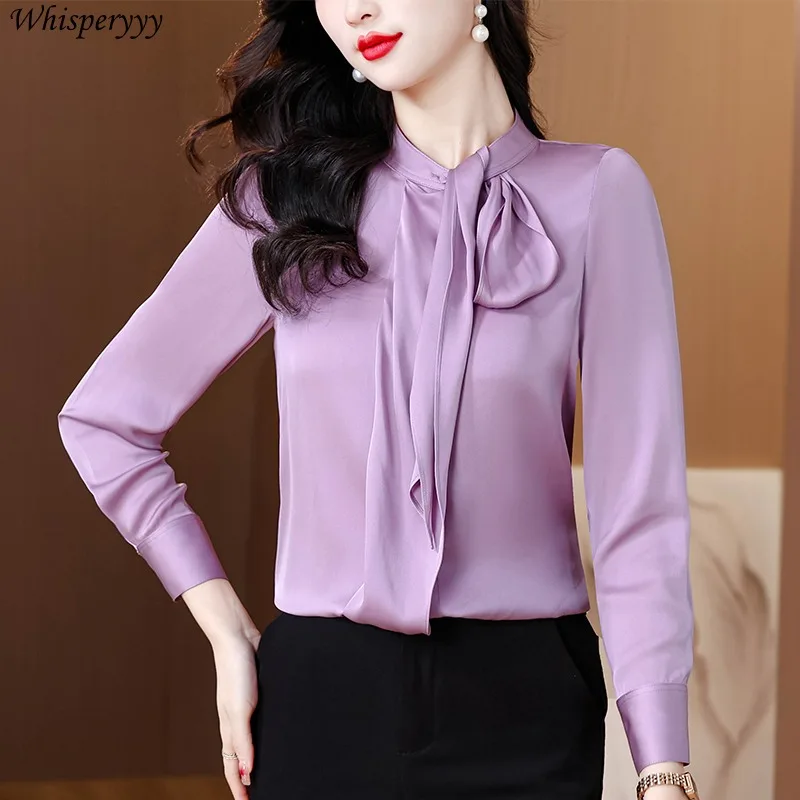 Purple Asymmetric Streamer Shirt Women Spring New Temperament Solid Color Stand Collar Tops Female Long Sleeve Camisa Feminina