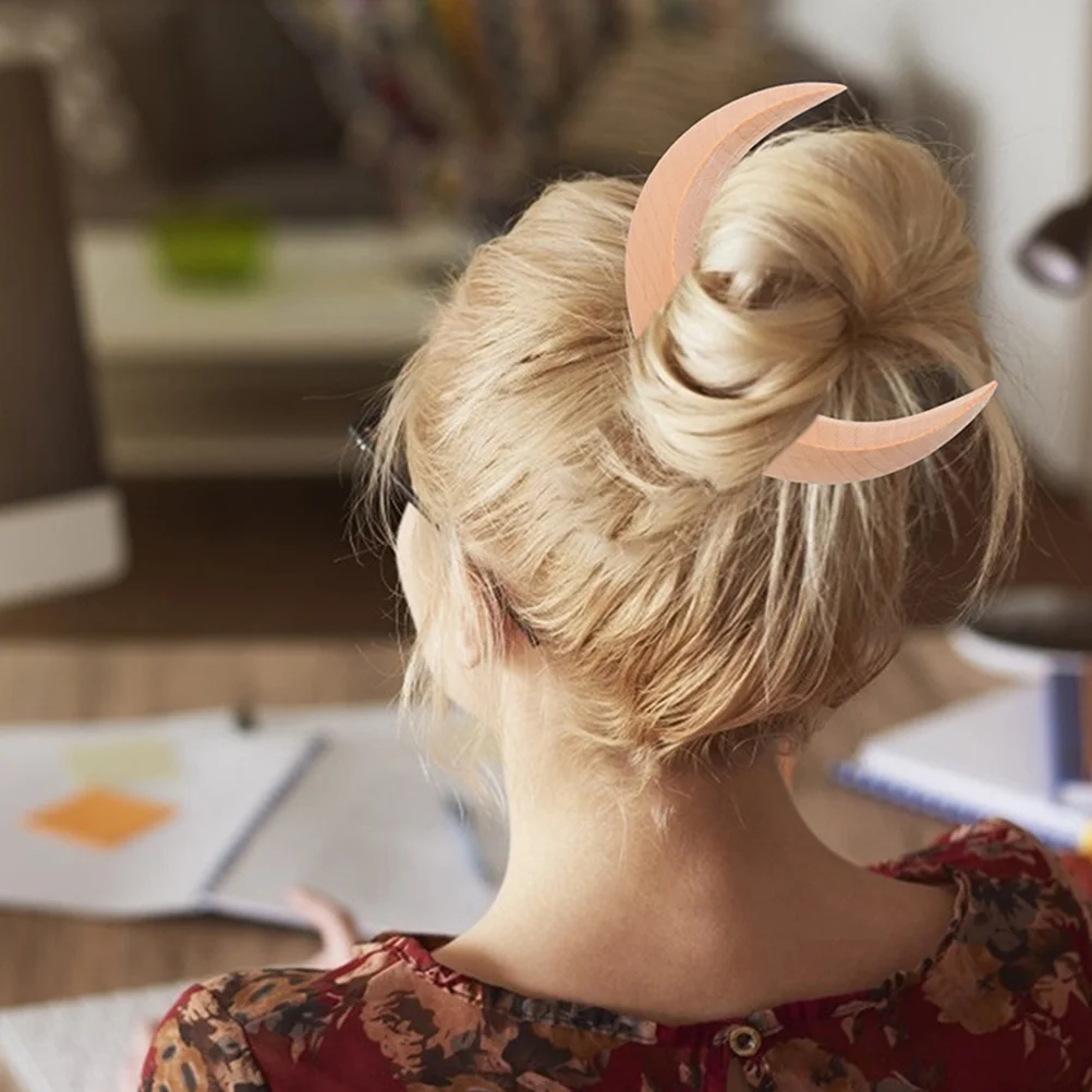 

Crescent-shaped Hair Fork Chinese Style Sticks Traditional Hairpin Long Wood Styling