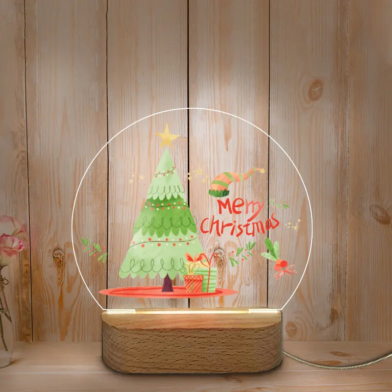 Personalized Color Printing Night Lamp Christmas Decoration USB LED Night Light Wooden Base NightLight for Home Baby Mother Room