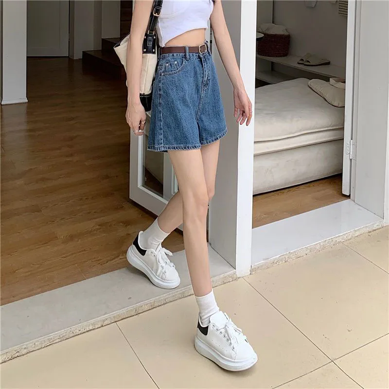 صيف جديد عالية الخصر شورت جينز المرأة الكورية عادية فضفاض غسلها الدنيم السراويل تنوعا زر جيوب واسعة الساق سراويل قصيرة #6