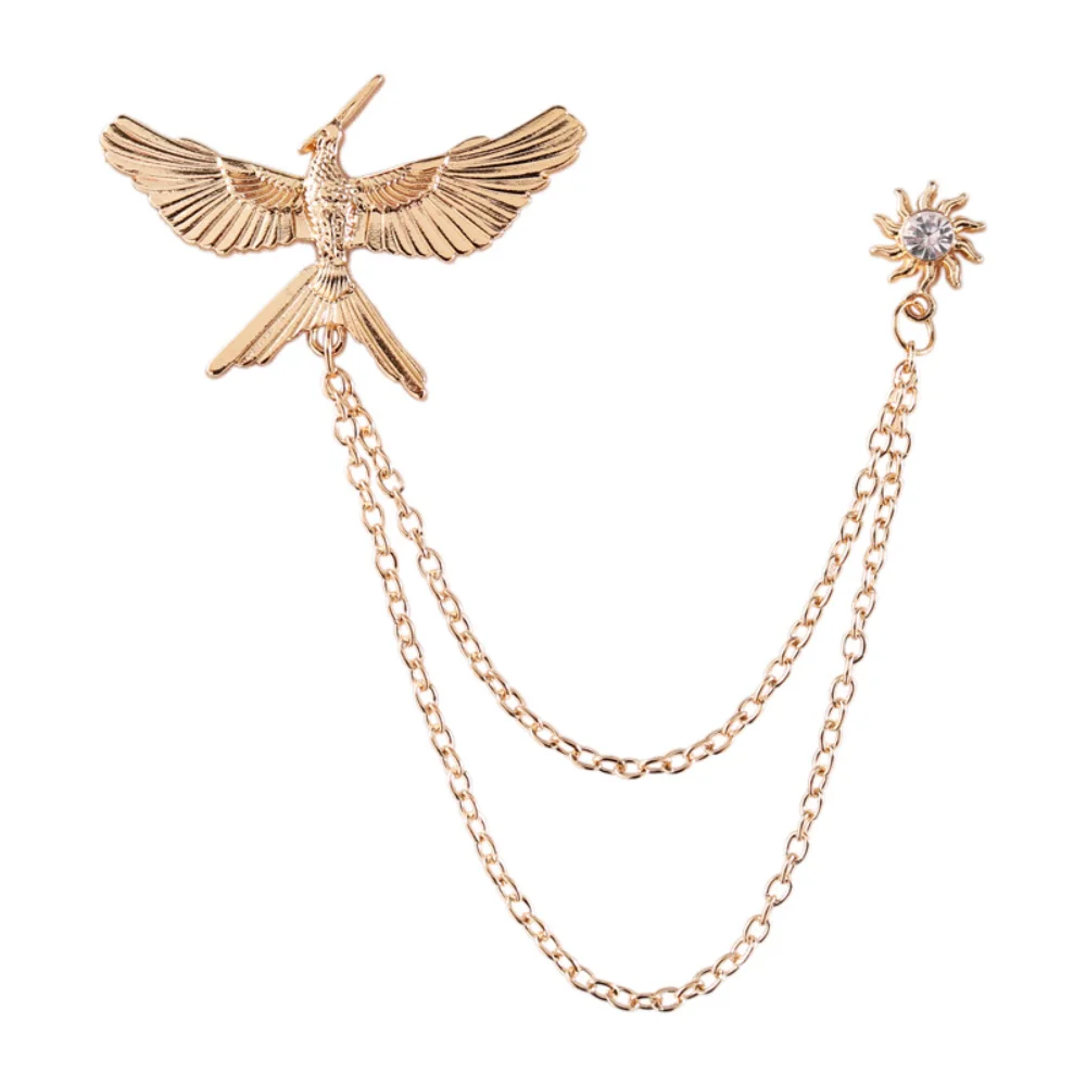 Vintage Men's Eagle Brooch Double Chain Tassel Wings Sunflower Banquet Chest Metal Pin Ladies' Suits Coat Pins Accessory